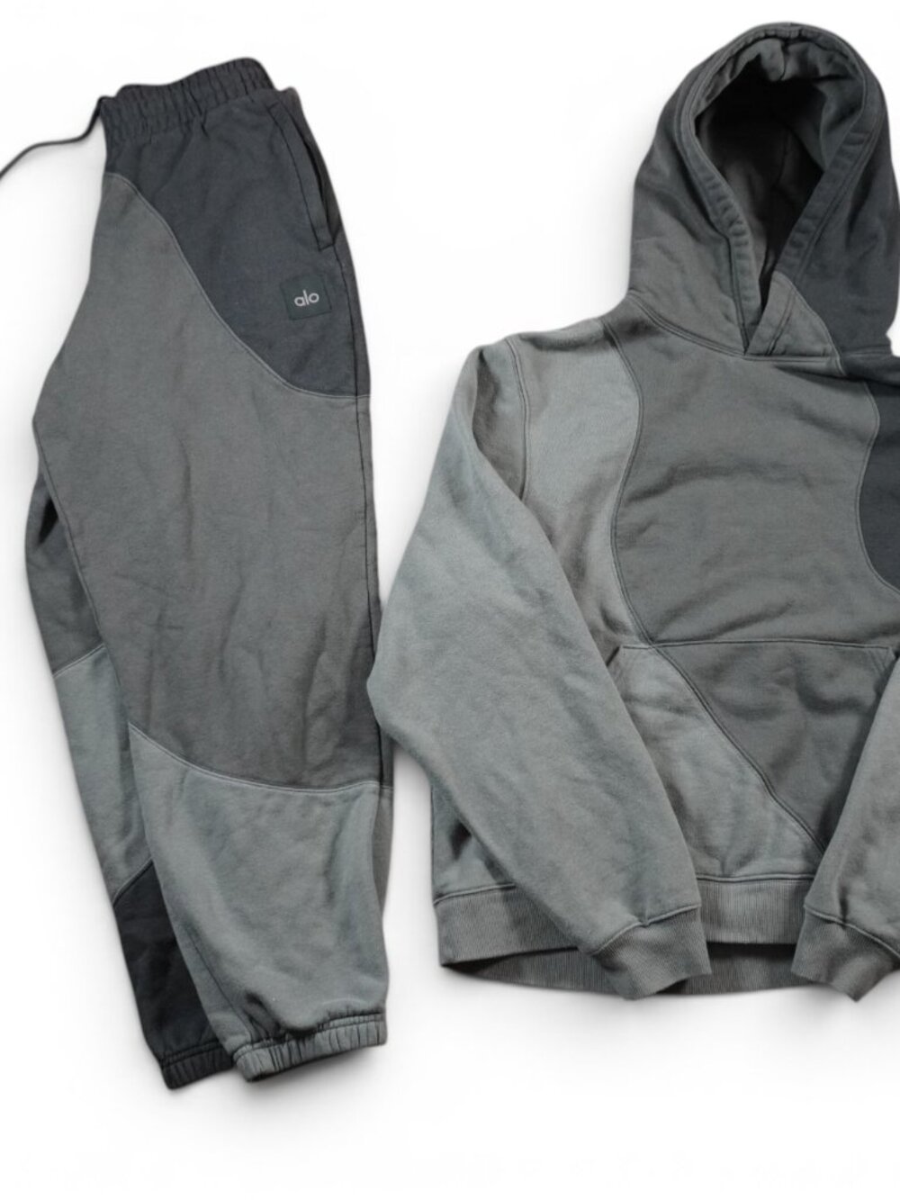 Alo Make Waves Hoodie Set MEDIUM/LARGE Gray Yoga Colorblock Fleece Sweatpants